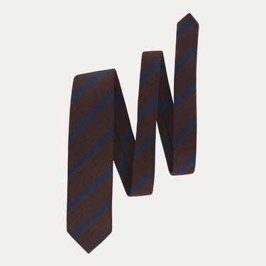 Regimental Herringbone Wool Tie in Brown and Blue