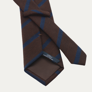 Regimental Herringbone Wool Tie in Brown and Blue