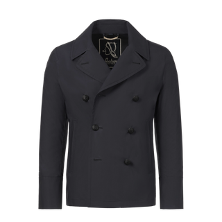 Sealup Amalfi Peacoat in Dark Blue, front view showing double-breasted design and wide lapels. Premium outerwear from SARTALE SS25 collection.