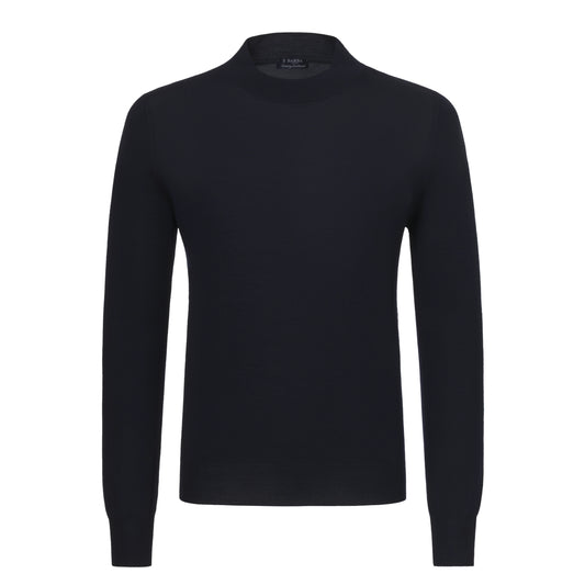 Crew-Neck Wool Pullover in Navy Blue