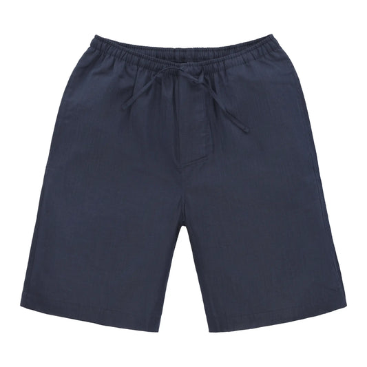 Linen-Cotton Blend Shorts in Midnight Blue