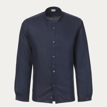 Linen-Cotton Blend Shirt in Midnight Blue
