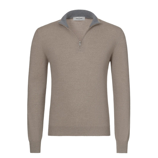 Wool Half-Zip Sweater in Beige