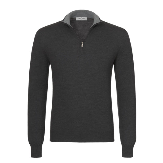Wool Half-Zip Sweater in Grey Melange