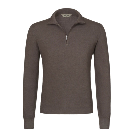 Wool Half-Zip Sweater in Dark Brown