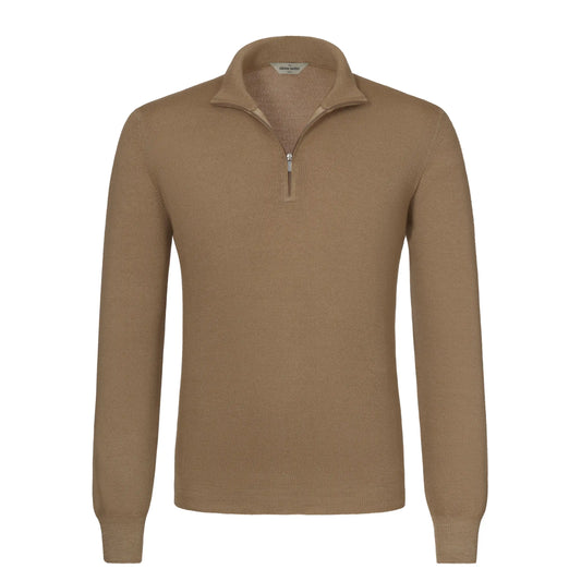 Wool Half-Zip Sweater in Sand Brown
