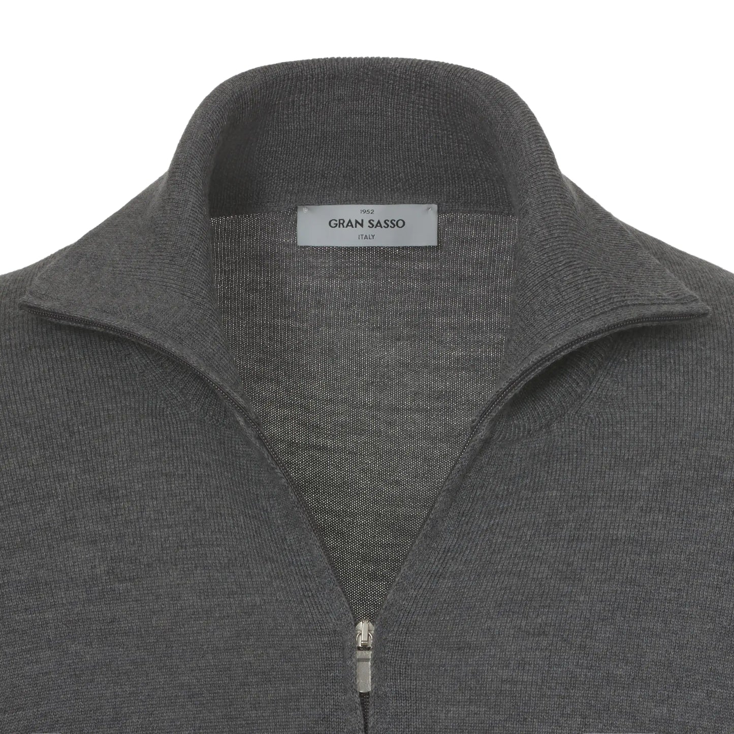 Wool Zip-Up Sweater in Grey Melange