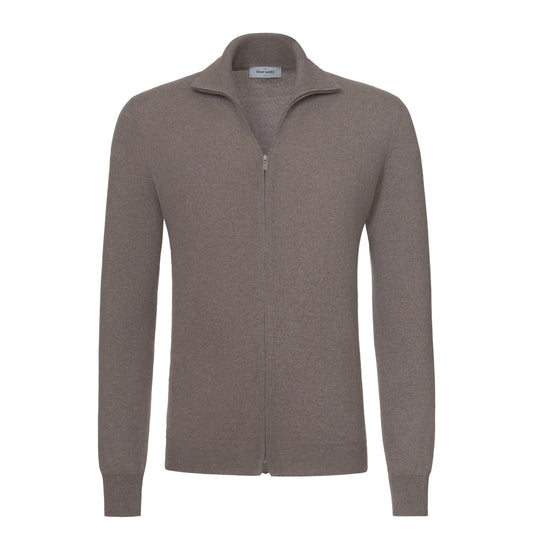 Wool Zip-Up Sweater in Light Brown