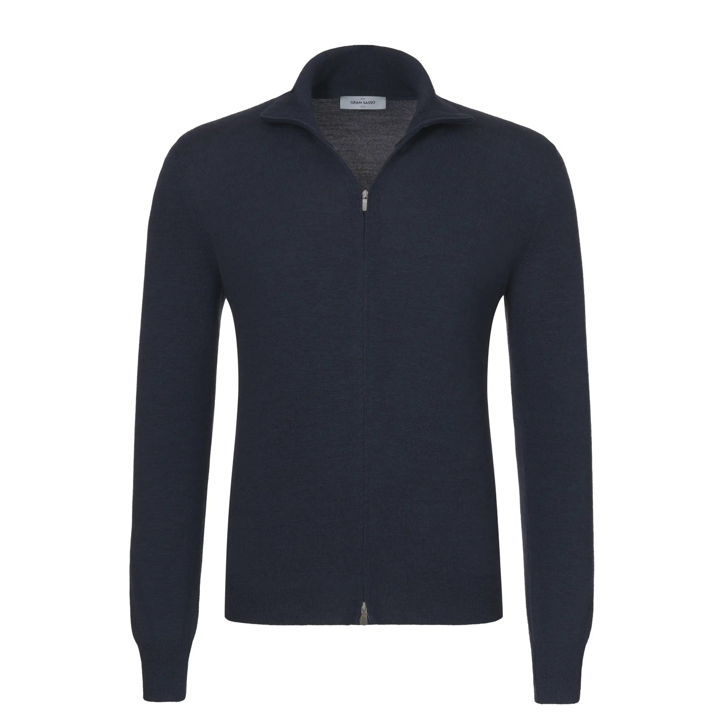 Wool Zip-Up Sweater in Navy Blue