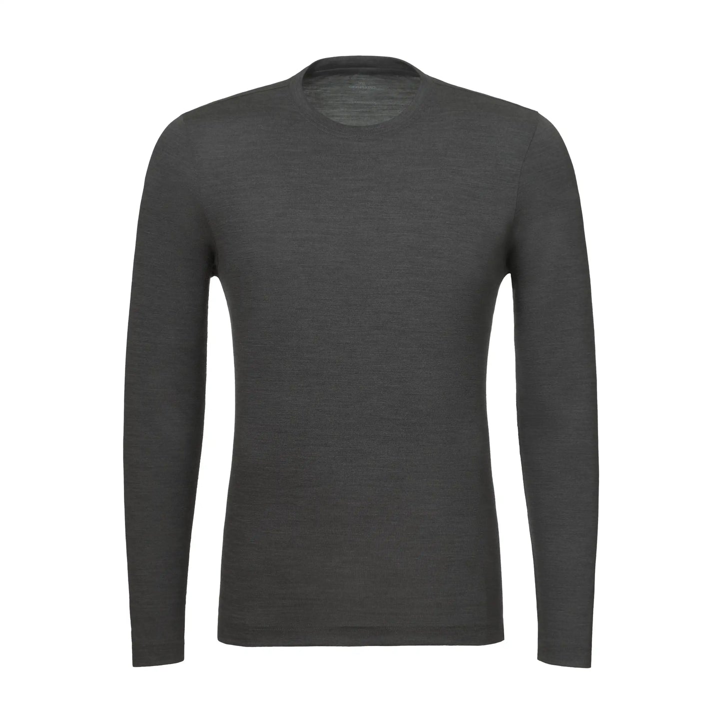 Langarm-T-Shirt aus Wolle in Grau-Melange