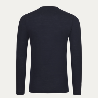 Wool Long Sleeve T-Shirt in Navy Blue