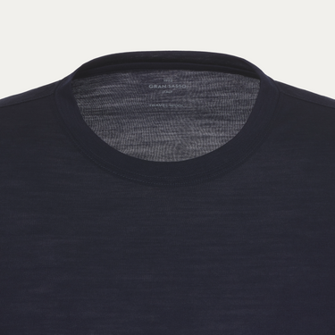 Wool Long Sleeve T-Shirt in Navy Blue