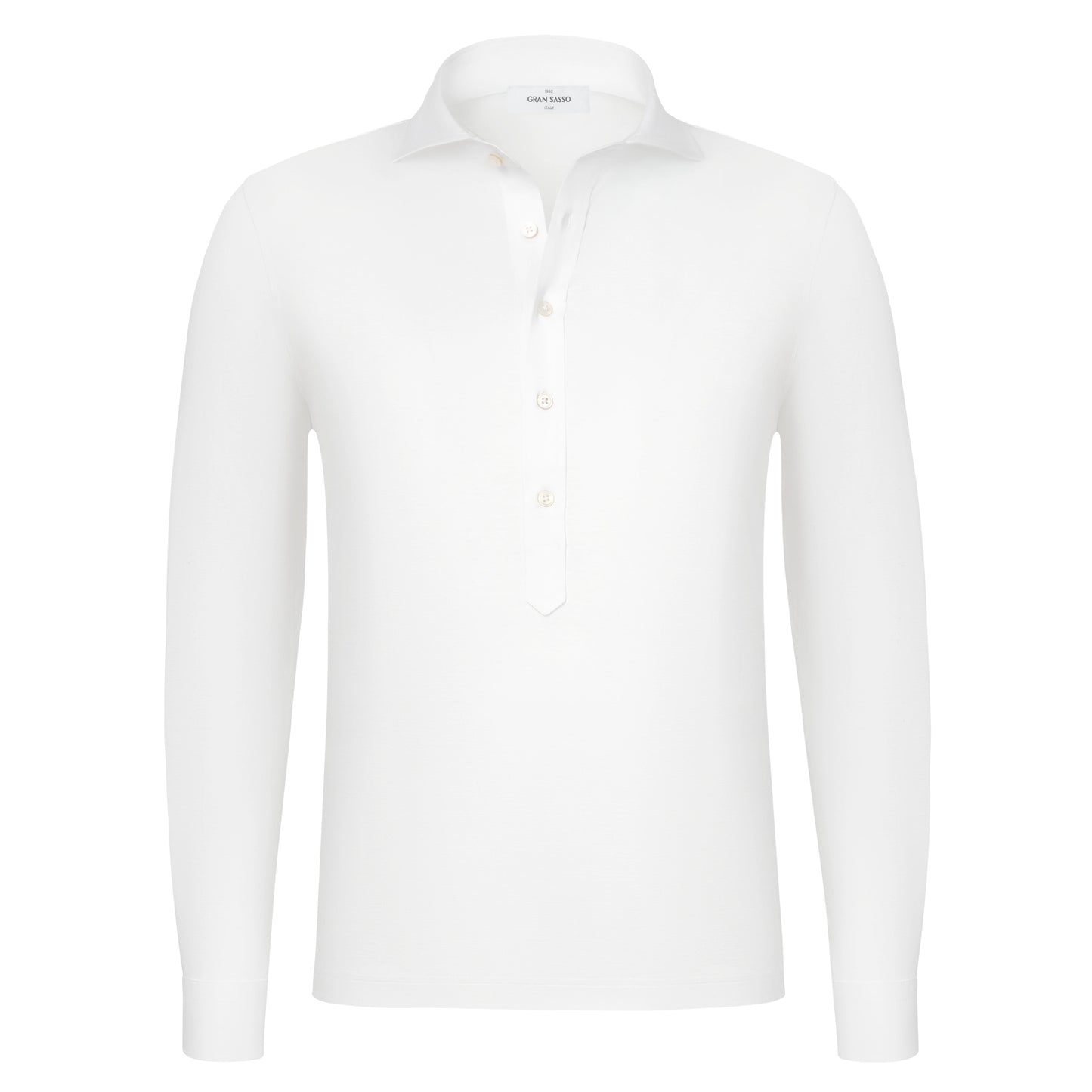 Baumwoll-Poloshirt in Off-White mit langer Knopfleiste