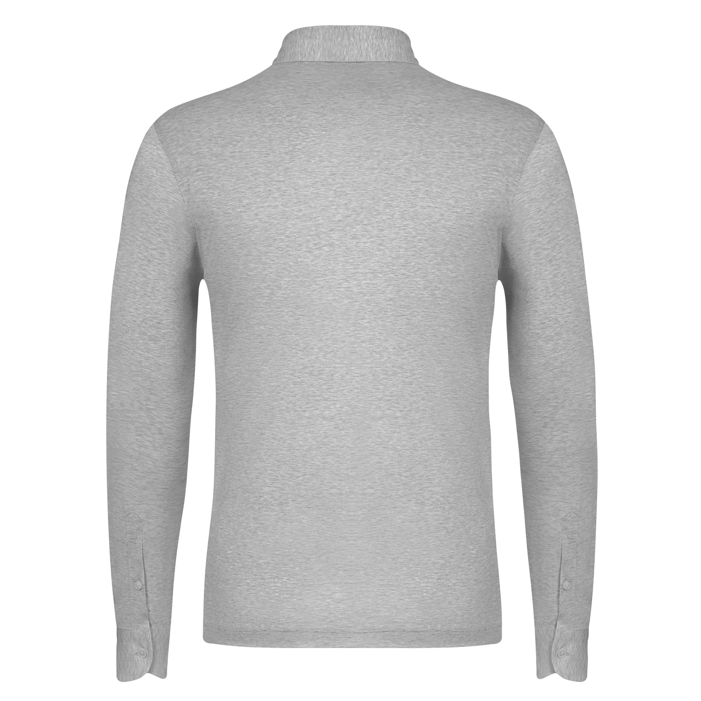 Baumwoll-Poloshirt in Graumeliert mit langer Knopfleiste