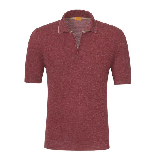 Silk and Linen-Blend Red Polo Shirt with Half Zip