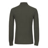 Cotton Polo Shirt in Green Melange with Long Sleeves