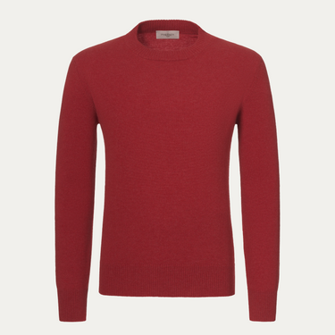 Jersey de cachemira con cuello redondo en rojo hibisco