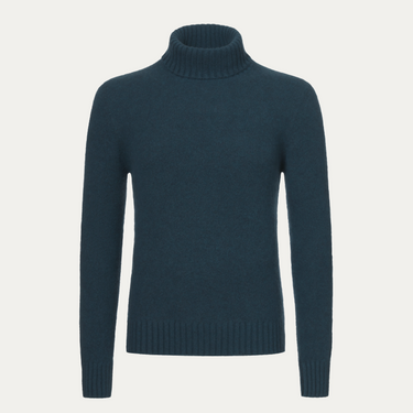 Jersey de cuello alto de cachemira de color azul oscuro y verde azulado