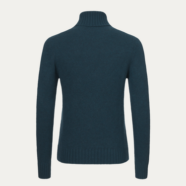Jersey de cuello alto de cachemira de color azul oscuro y verde azulado