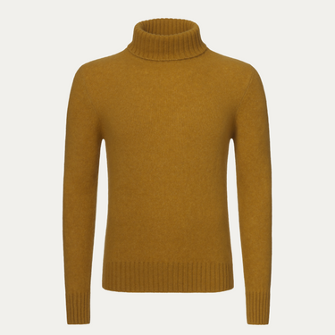 Jersey de cuello alto de cachemira de color amarillo mostaza