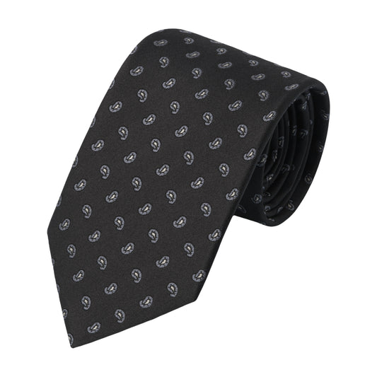 Paisley Embroidered Silk Tie in Black