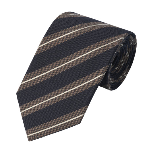 Regimental Silk-Blend Tipped Tie in Dark Blue, Brown and Beige