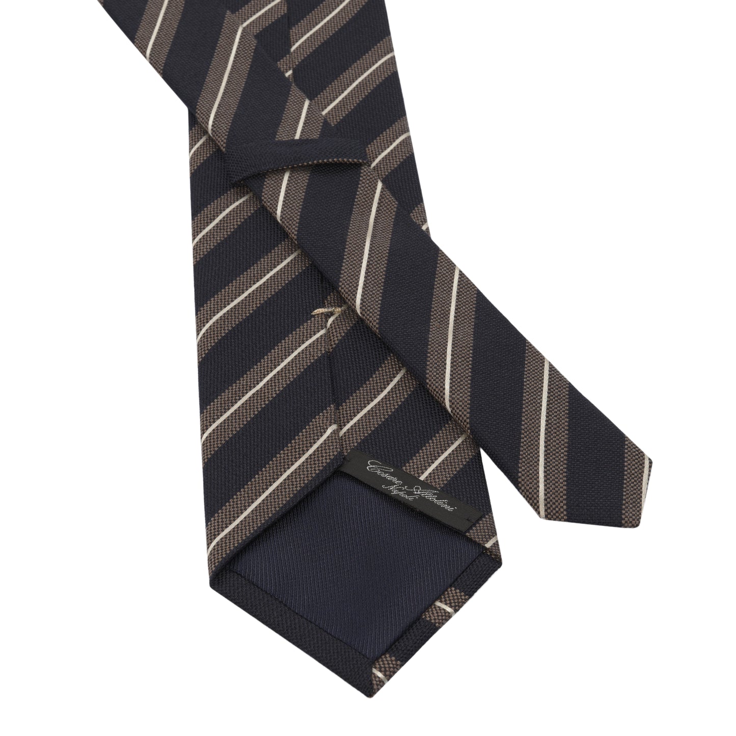 Regimental Silk-Blend Tipped Tie in Dark Blue, Brown and Beige