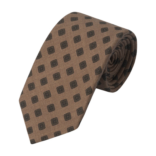 Printed Wool Tipped Tie in Brown