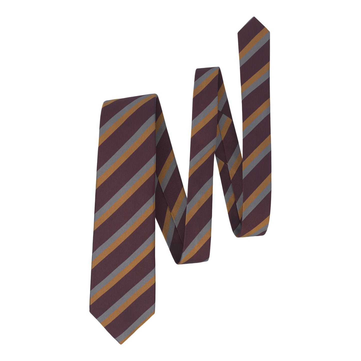 Regimental Silk Self-Tipped Tie in Purple, Yellow and Grey