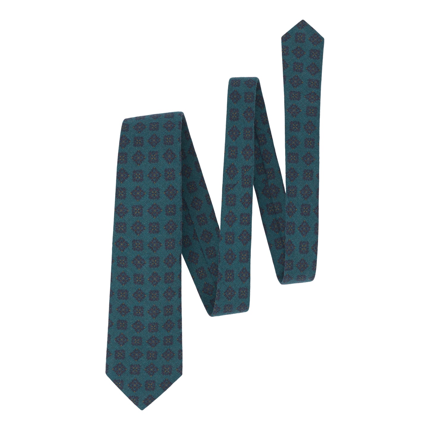 Printed Wool Tie in Malachite Blue