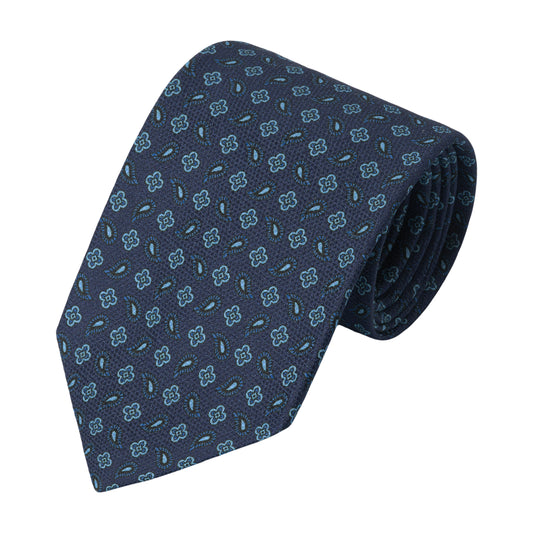 Jacquard Silk Tie in Blue Flower Paisley Pattern