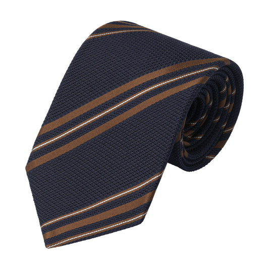 Regimental Textured Silk Tie in Dark Blue and Brown