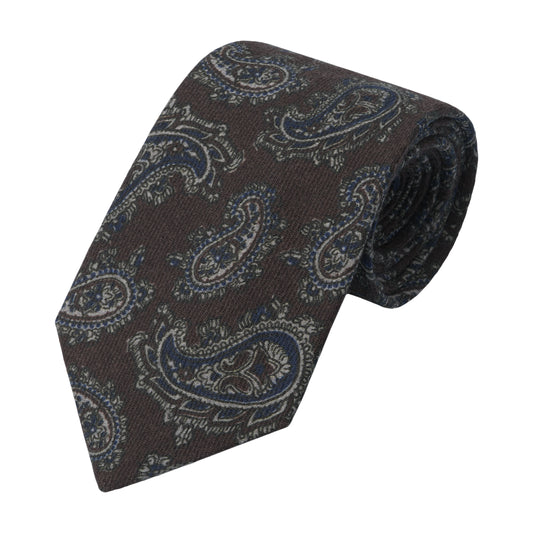 Paisley Printed Wool Tie in Brown