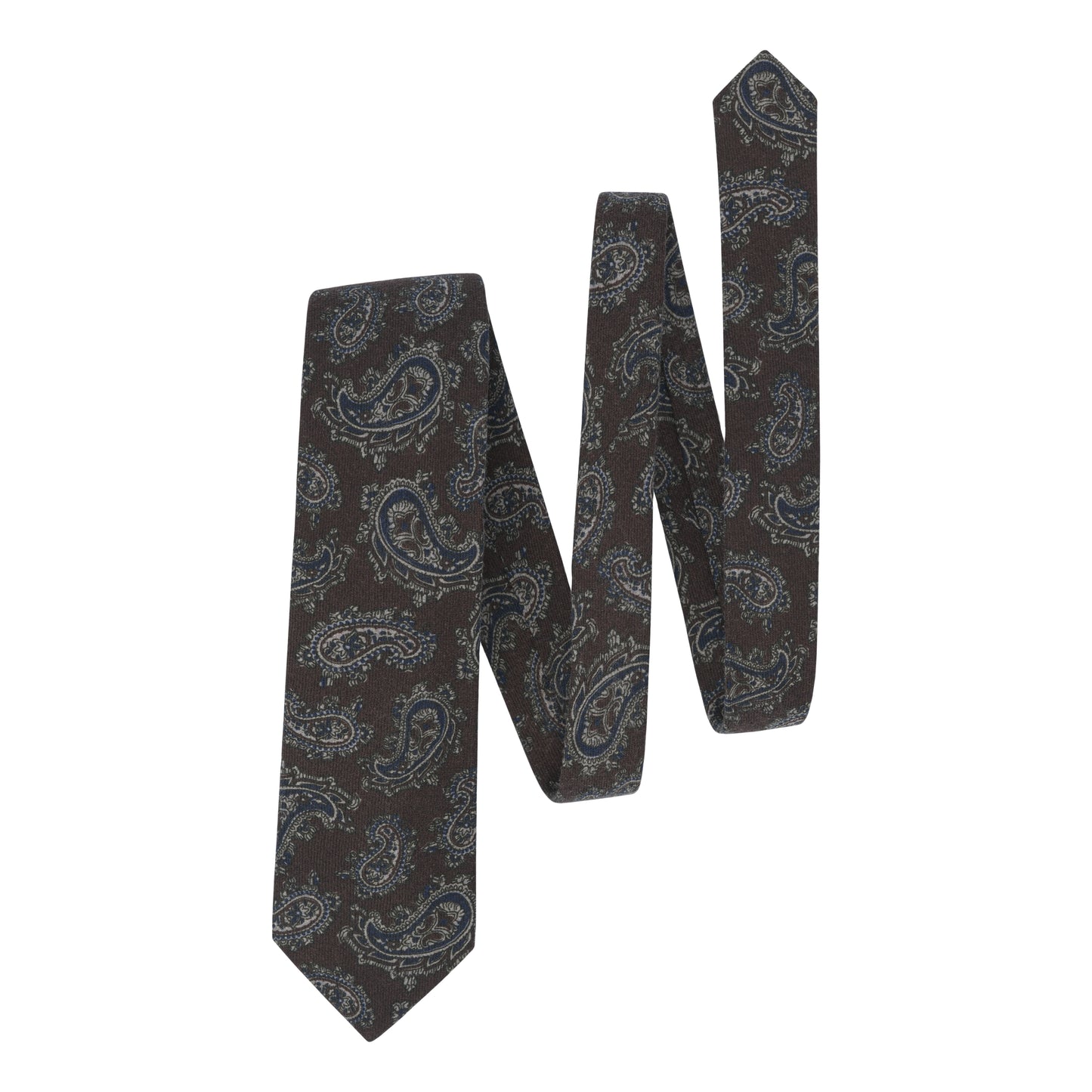 Paisley Printed Wool Tie in Brown