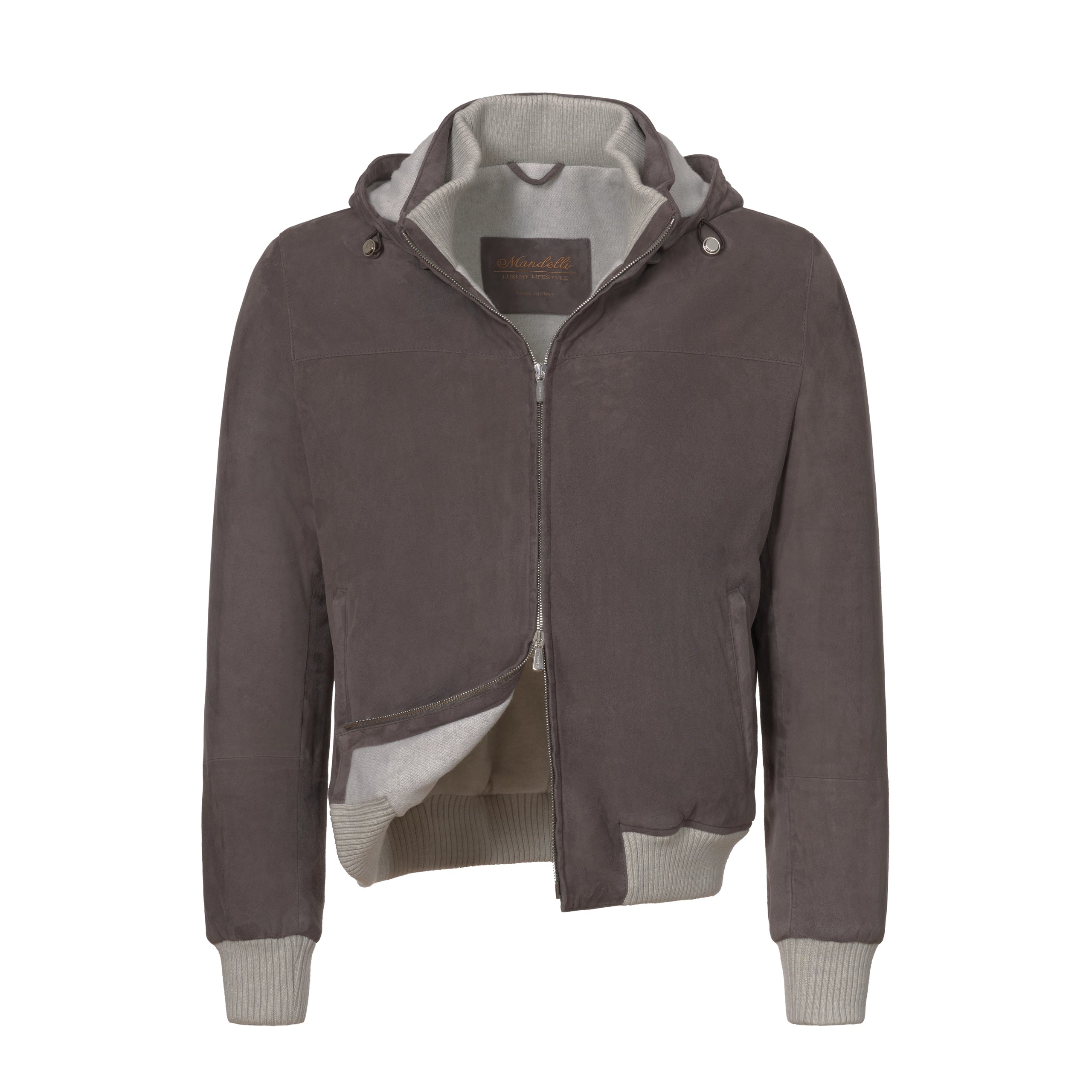 Hooded Suede Blouson in Mauve Brown