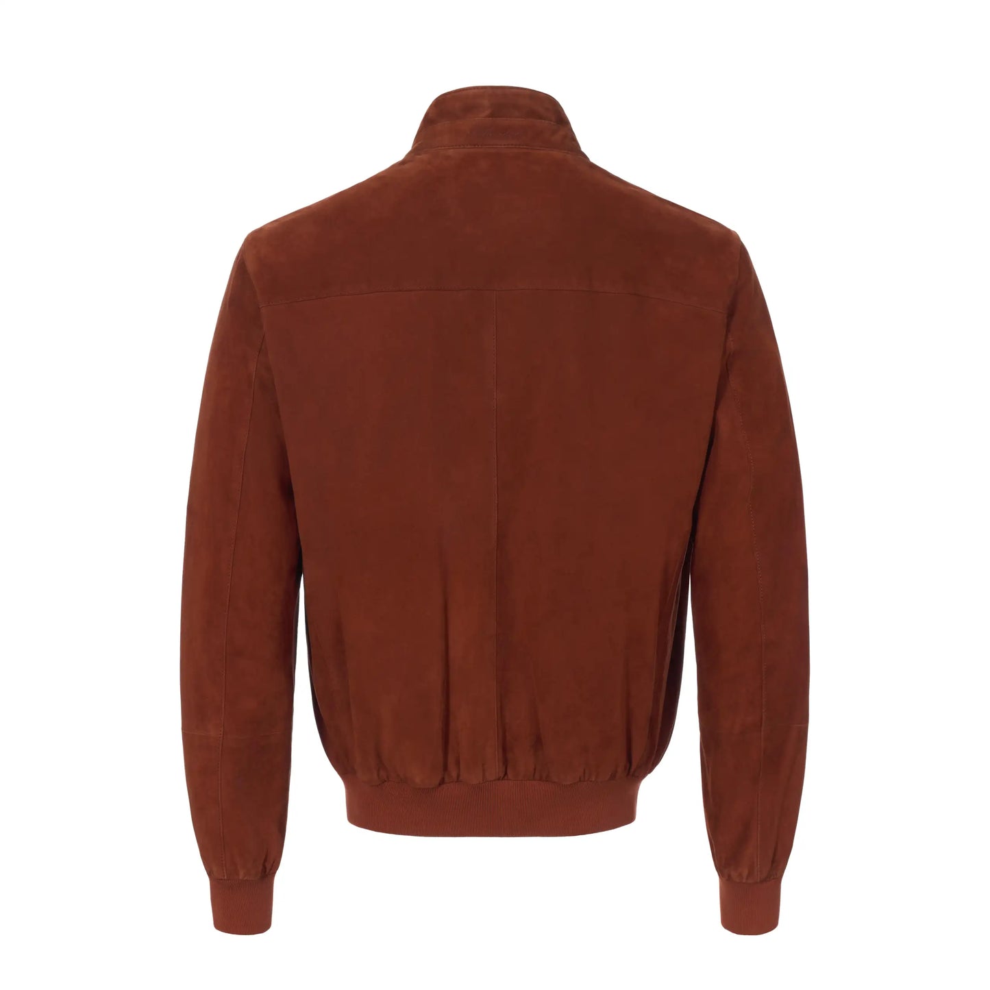 Suede Leather Slim-Fit Bomber Jacket in Brick Red
