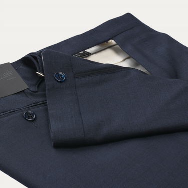 Marco Pescarolo Slim-Fit Virgin Wool Trousers with Buckle Waist Adjusters in Dark Blue - SARTALE