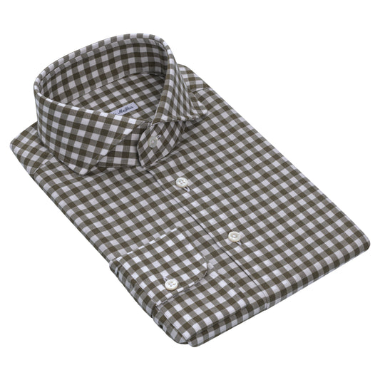 Gingham-Checked Cotton Shirt in Green and White