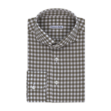 Gingham-Checked Cotton Shirt in Green and White