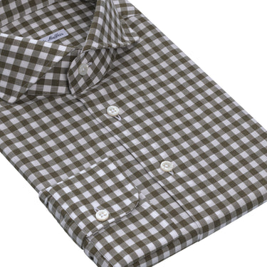 Gingham-Checked Cotton Shirt in Green and White