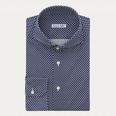 Emanuele Maffeis Jersey-Cotton Dark Blue Shirt with Flower Print - SARTALE