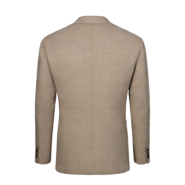 Back view of Orazio Luciano beige wool jacket showcasing tailored fit and premium craftsmanship for MidSeason25 outerwear.