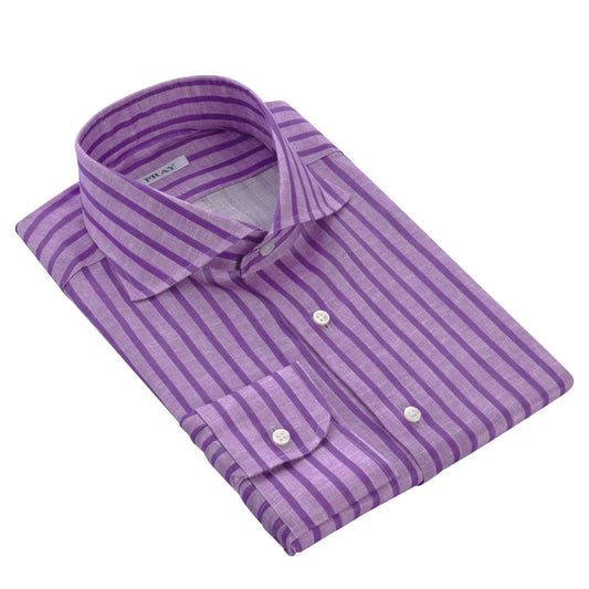Striped Casual Linen Shirt in Violet