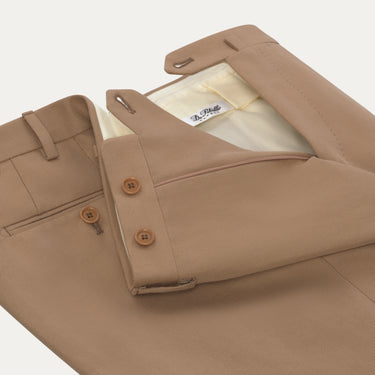 Tailored flat-front Cotton Trousers in Light Camel. Exclusively made for Sartale