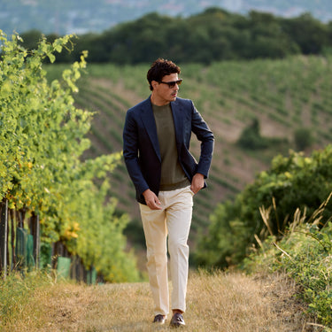 Tailored flat-front Cotton Trousers in Light Beige. Exclusively made for Sartale