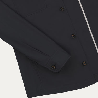 Detail of Sealup B770BAG 96233 92 overshirt sleeve and cuff in navy cotton, emphasizing refined stitching and SS25 outerwear quality.