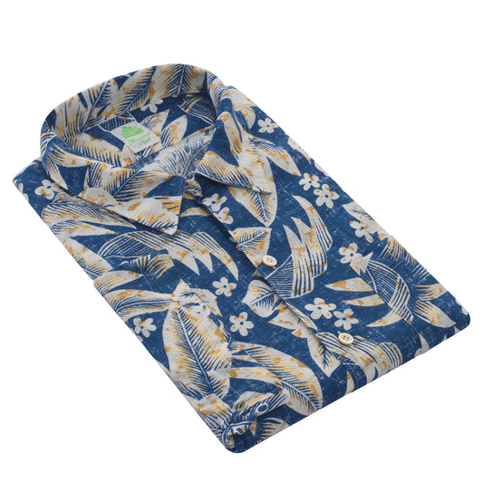 Flower Casual Barthemd Blau Blumen Muster