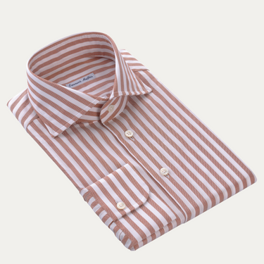Cotton Striped Shirt in White and Peach Orange