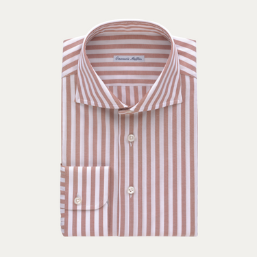 Cotton Striped Shirt in White and Peach Orange