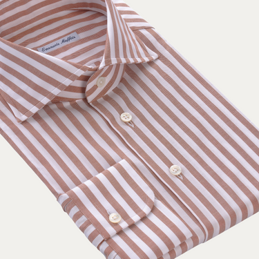Cotton Striped Shirt in White and Peach Orange